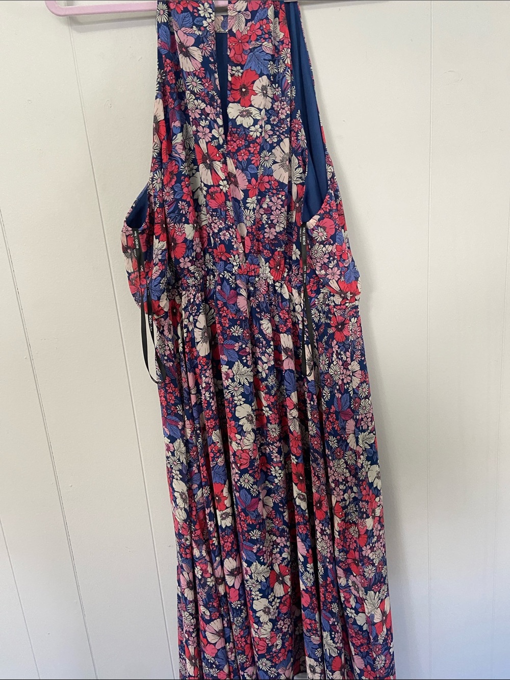 BCBG Paris Floral Navy Pink Cream Sleeveless Dress - Picture 7 of 9